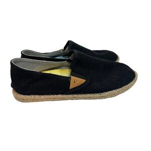Olukai Women's Kaula Pa'A Kapa Espadrilles Flats 9 Black Linen Shoes